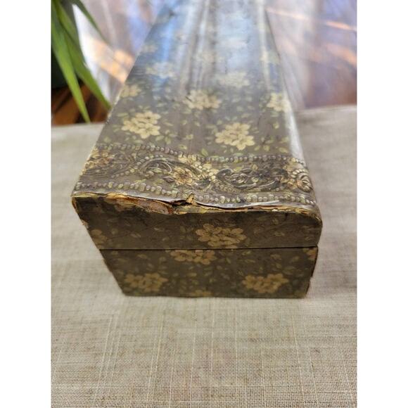 Antique Necktie Box, Victorian Floral, Lined Hinged, Vintage Dresser Catchall - Picture 3 of 10